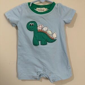 Marie Nicole 3/6 Months Blue Green Dinosaur Print Baby Romper